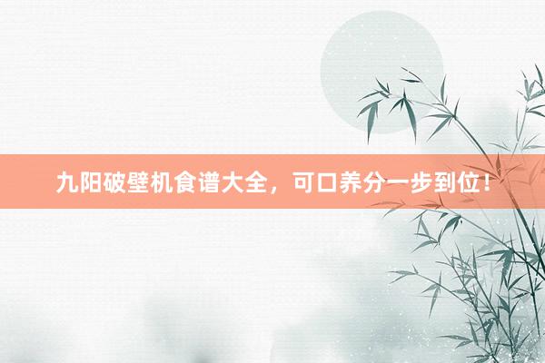 九阳破壁机食谱大全，可口养分一步到位！